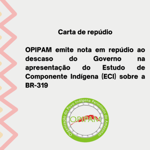 IEB: OPIPAM emite nota de repúdio frente o descaso do Governo sobre apresentação do Estudo de Componente Indígena sobre a BR-319