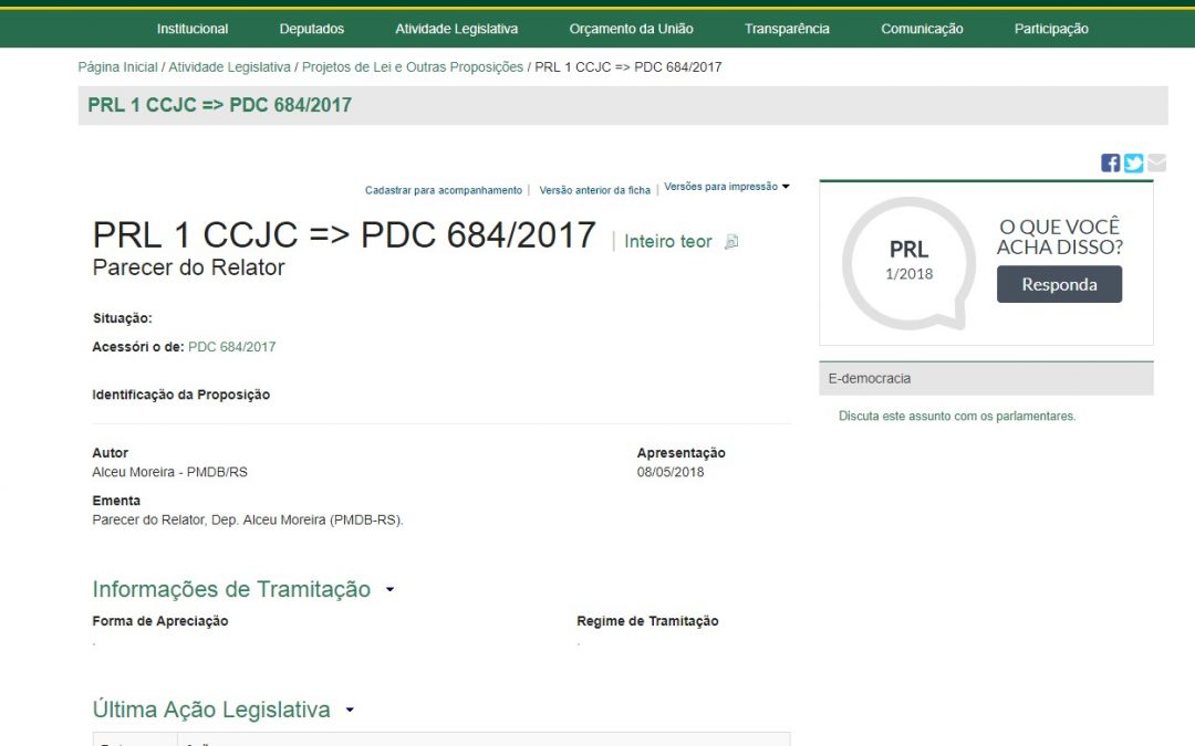 CÂMARA TRAMITAÇÃO: PRL 1 CCJC => PDC 684/2017