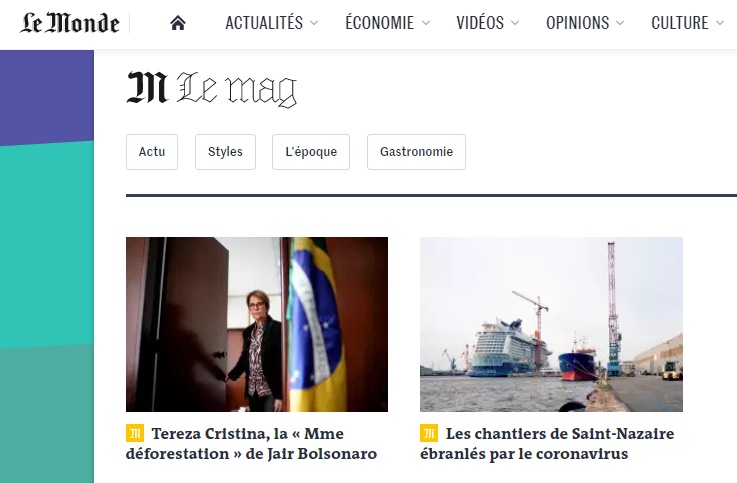 DE OLHO NOS RURALISTAS: Le Monde faz perfil de Tereza Cristina e a chama de “Senhora Desmatamento” de Bolsonaro