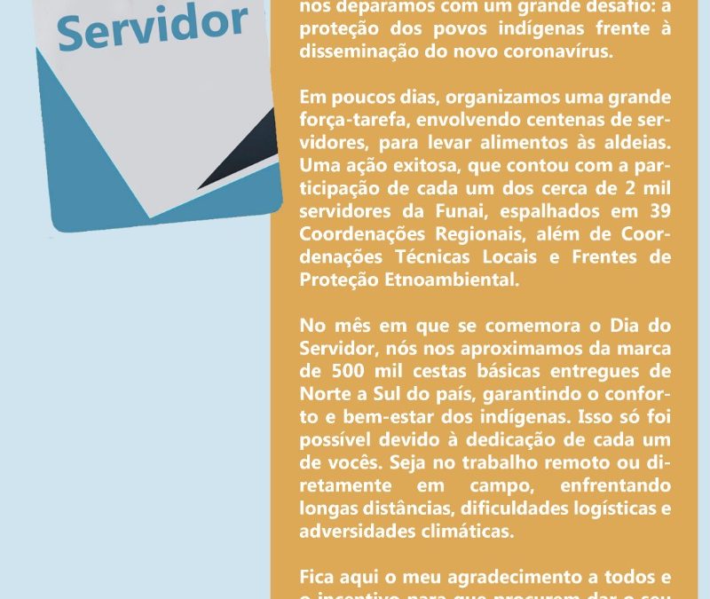 FUNAI: Em mensagem de agradecimento, presidente da Funai destaca o trabalho dos servidores para proteção dos povos indígenas