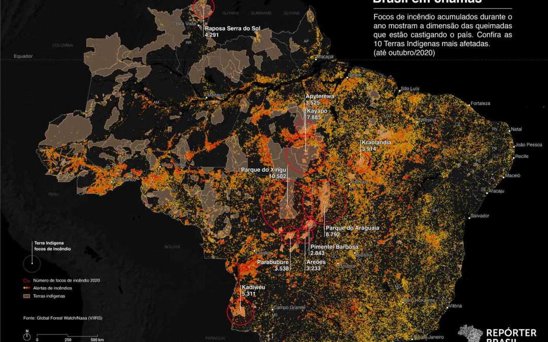 REPÓRTER BRASIL: Abandonadas pela Funai, 60% das terras indígenas são devastadas por mais de 100 mil focos de incêndio