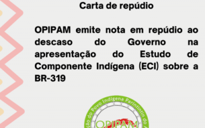 IEB: OPIPAM emite nota de repúdio frente o descaso do Governo sobre apresentação do Estudo de Componente Indígena sobre a BR-319