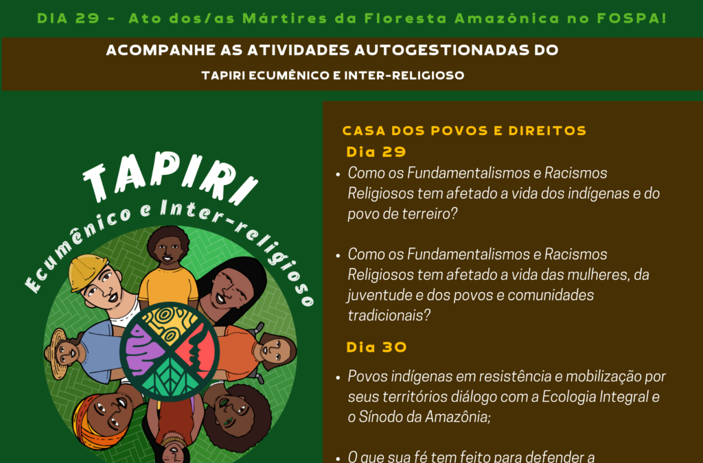 COMIN: Intolerância religiosa será tema do Tapiri Ecumênico e Inter-religioso, no X Fórum Social Pan-Amazônico, que acontece em Belém (PA), de 28 a 31 de julho
