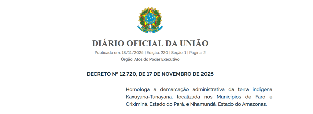 IEPÉ: Homologação da TI Kaxuyana-Tunayana consolida 20 anos de trabalho técnico e mobilização indígena