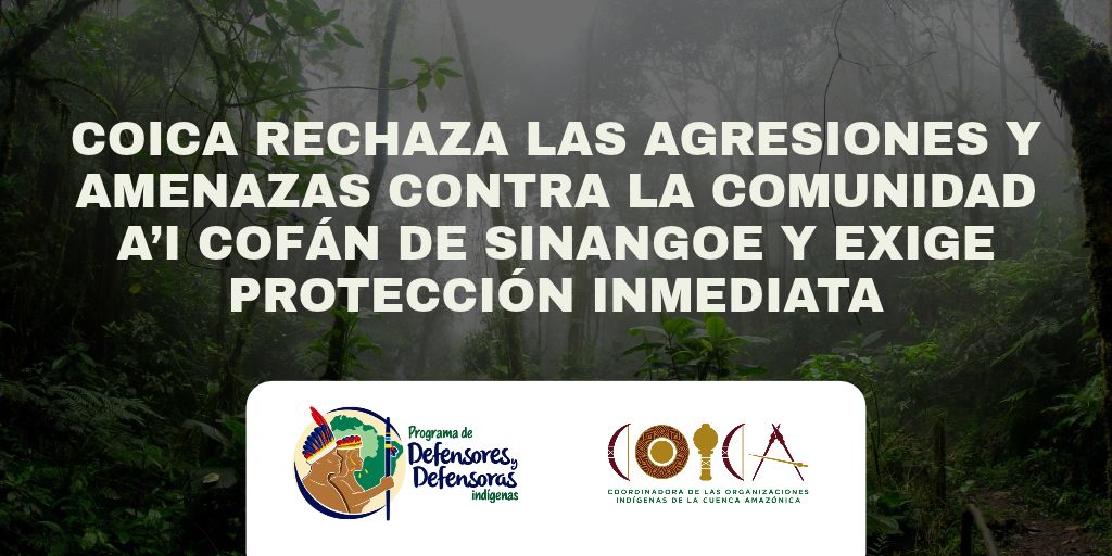 COICA: COICA rechaza las agresiones y amenazas contra la comunidad A’i Cofán de Sinangoe y exige protección inmediata